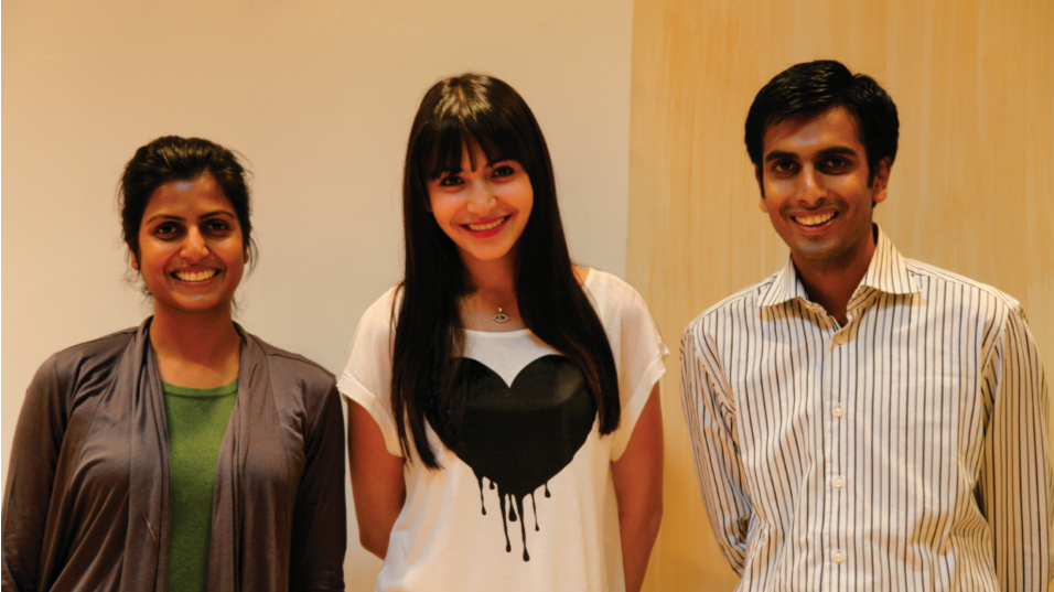 Anushka Sharma with two Jaipur Rugs staff members