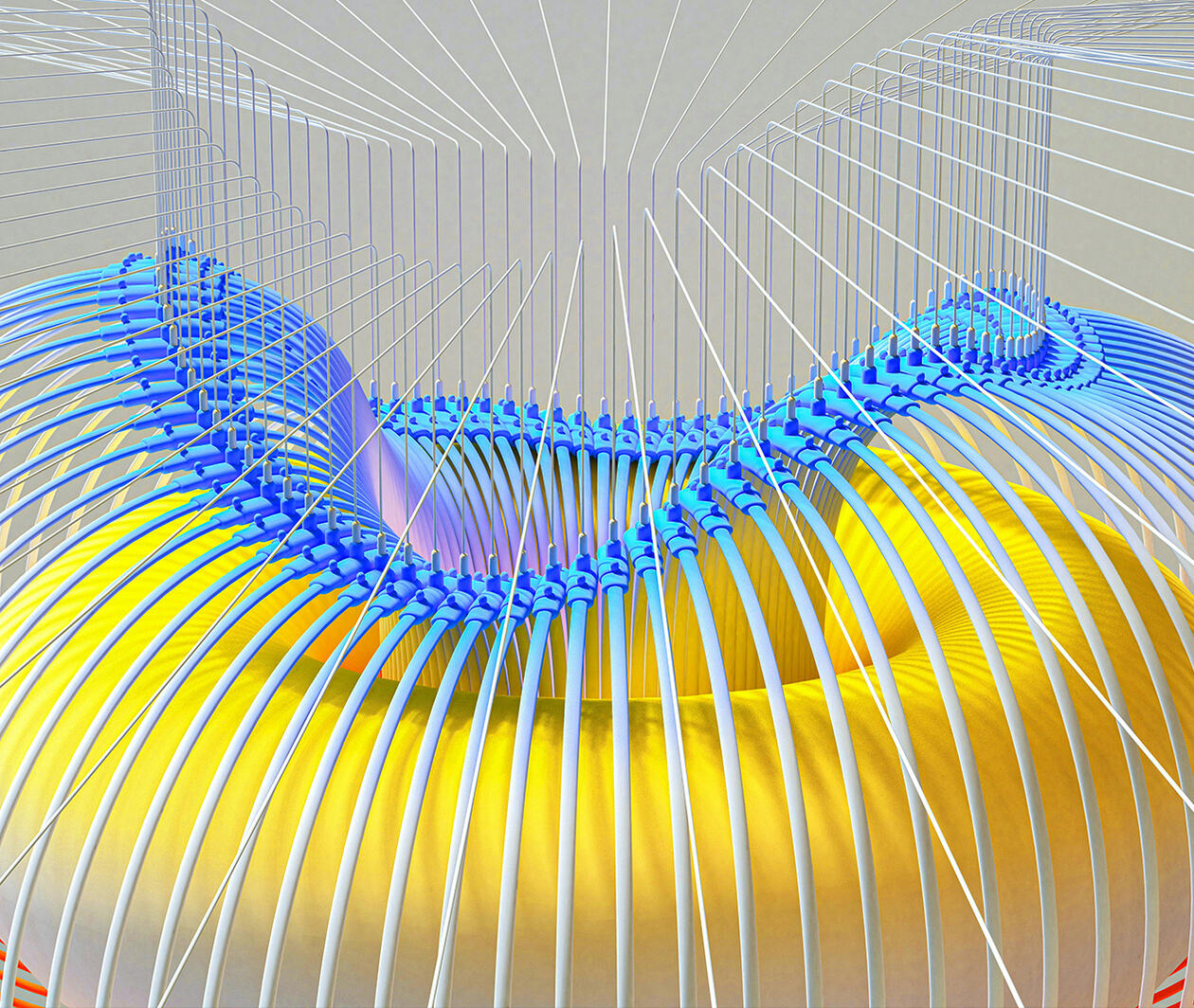 Abstract light trails forming overlapping wave patterns on a dark background.