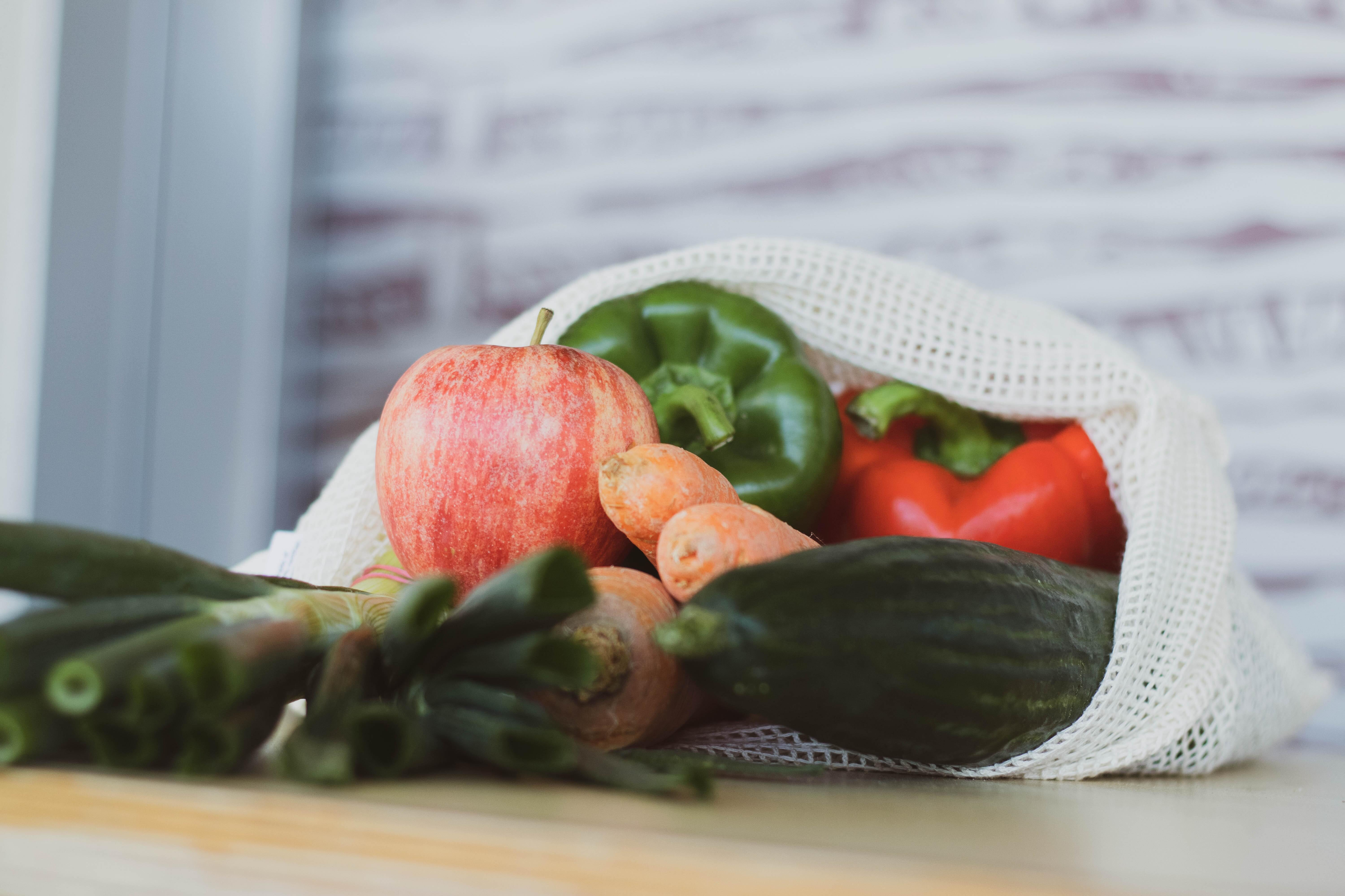 groceries in a reusable fabric bag