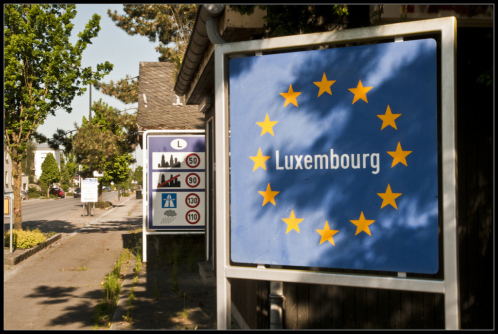 Road sign at border with Luxembourg