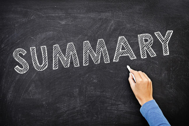 The word "summary" written in white chalk on a blackboard