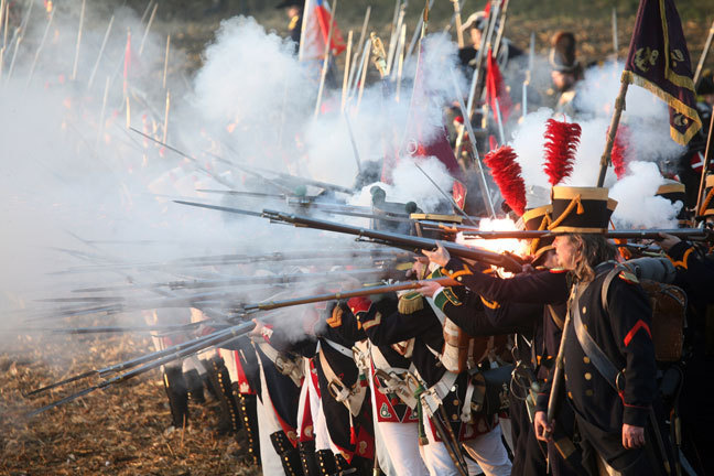 French troops fire a musket volley