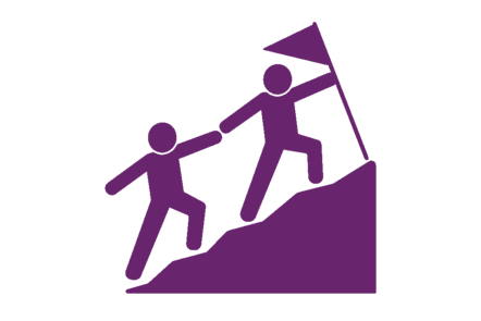 a person leading another up a hill to place a flag