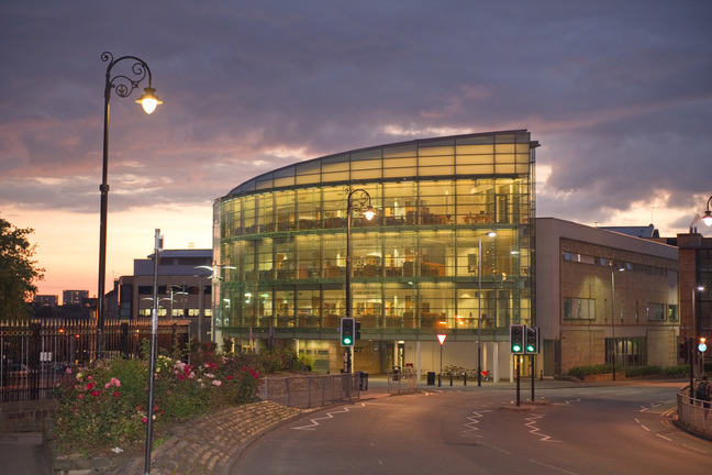 University of Glasgow Medical School building at night