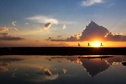 Three Boys Running A Race In A Wonderful Landscape