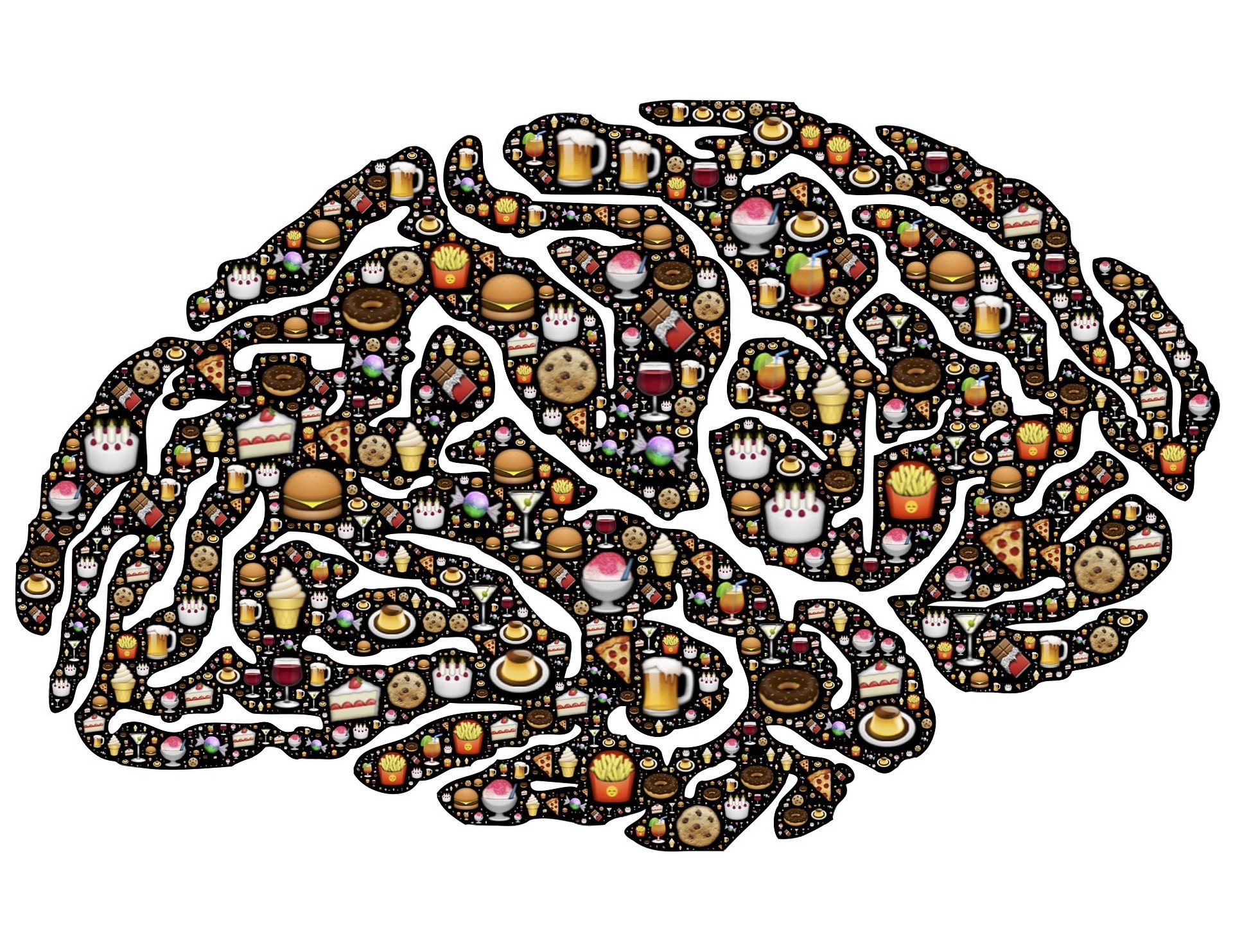 Graphic image of a brain full of food items