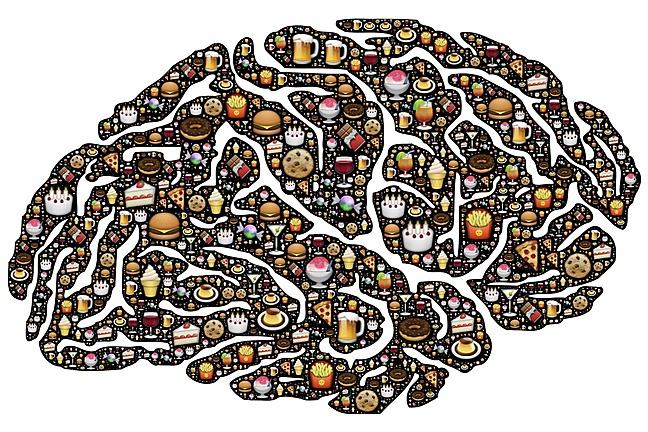 Graphic image of a brain full of food items