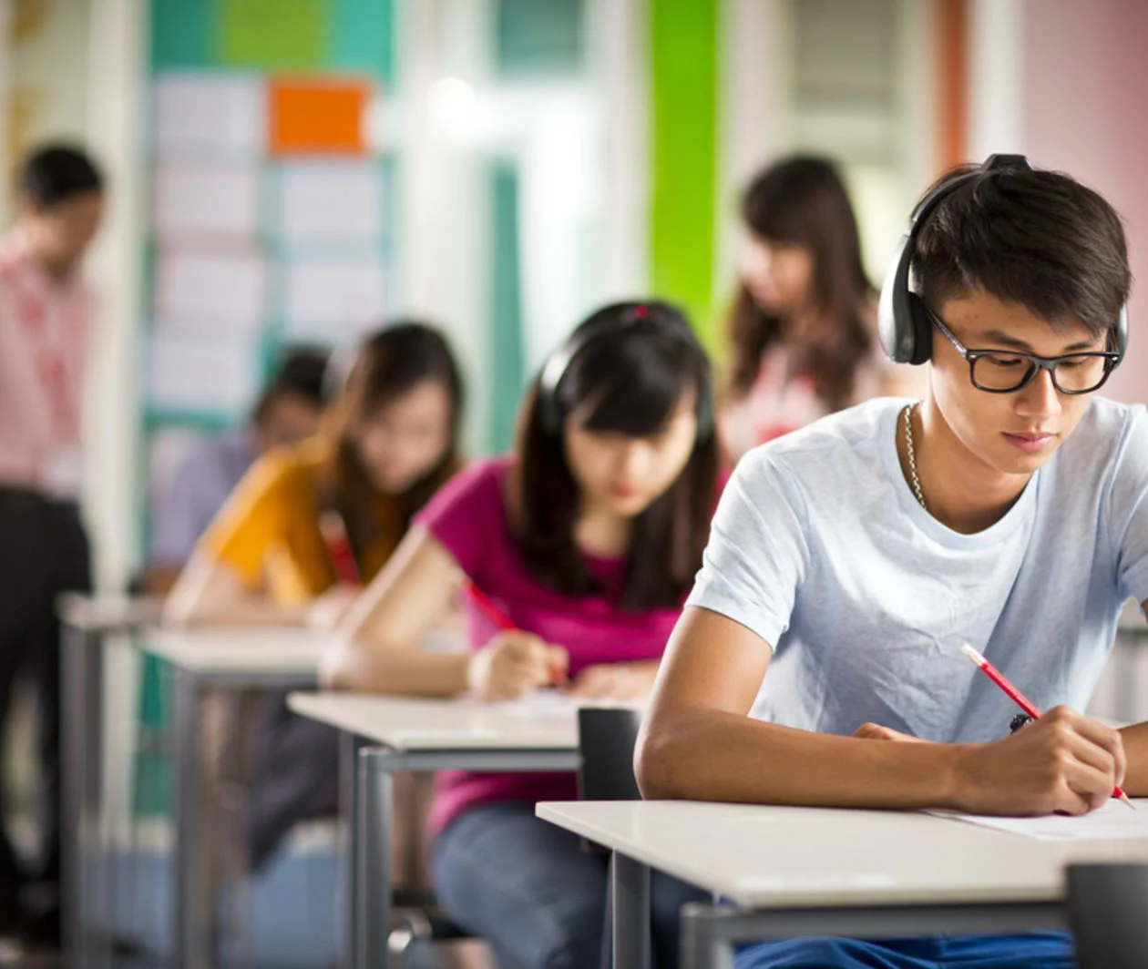 Students taking a test in the classroom