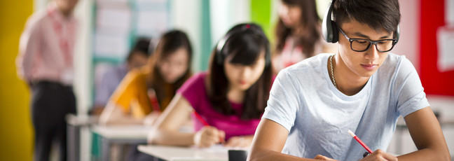 Students taking a test in the classroom