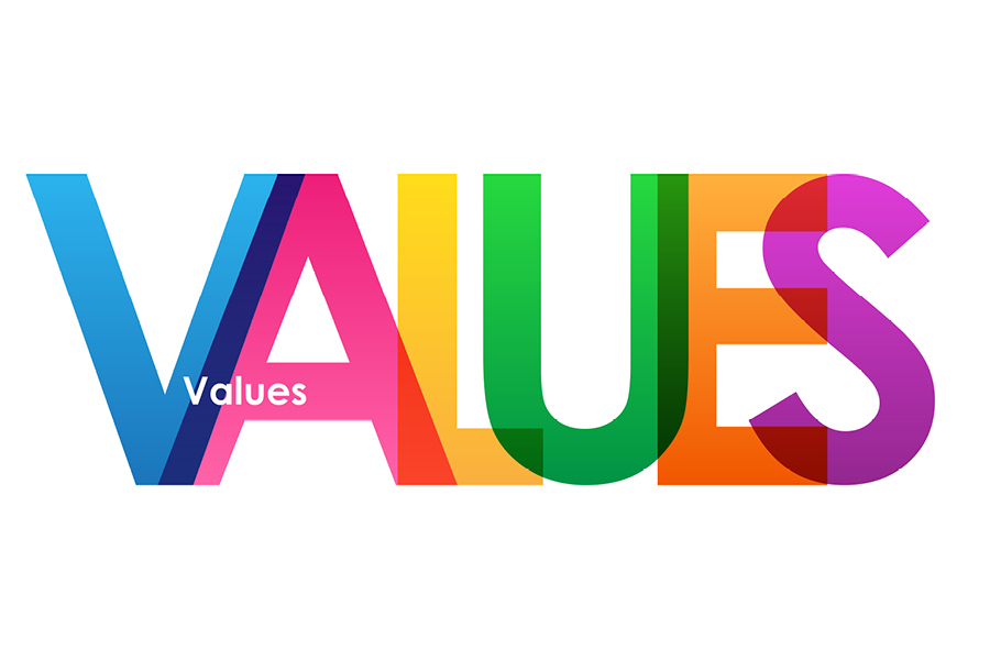 VALUES written in colorful typography