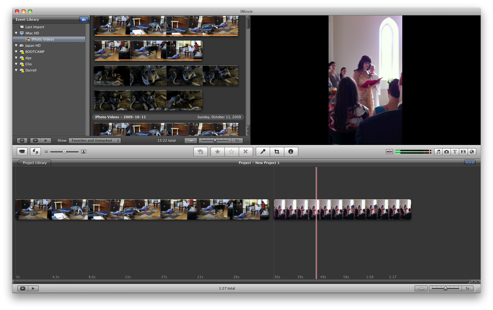 Timeline screen from editing package iMovie