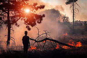 firefighters in new south wales Australia in front of an intense fire