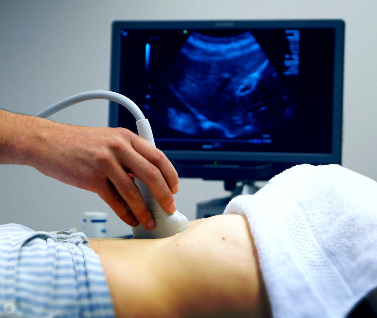 Photograph of an ultrasound scan taking place