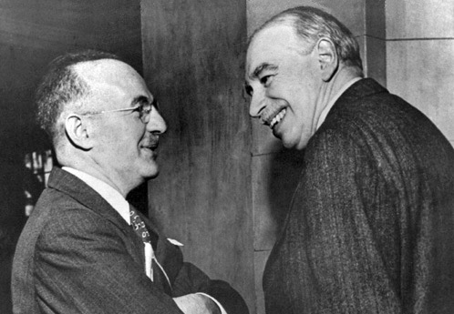 Assistant Secretary, U.S. Treasury, Harry Dexter White (left) and John Maynard Keynes, honorary advisor to the U.K. Treasury at the inaugural meeting of the International Monetary Fund's Board of Governors in Savannah, Georgia, U.S., March 8, 1946.