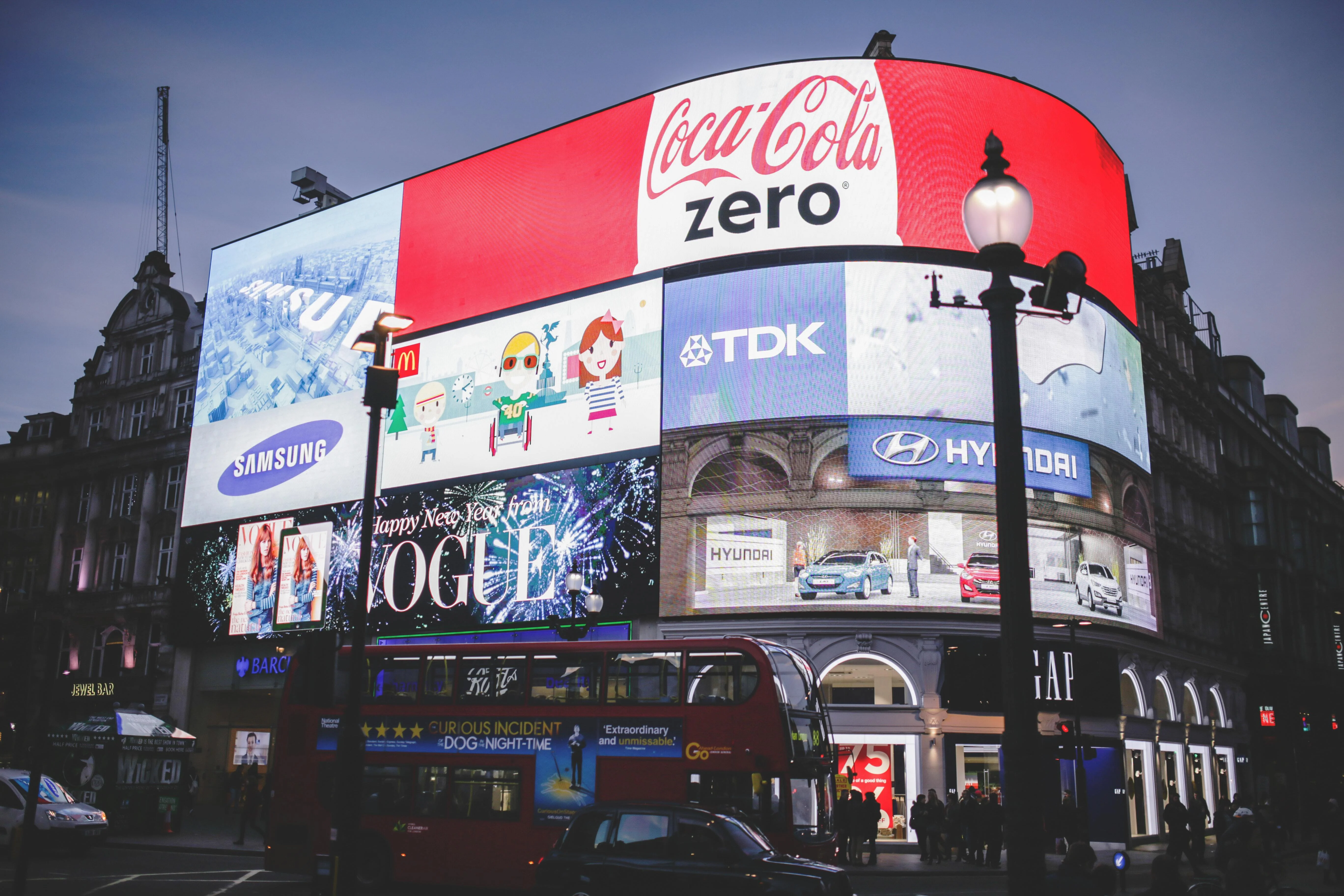 Picadilly Circus advertiing billboards at night