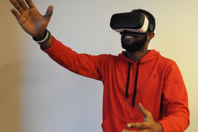 Man wearing a virtual reality headset