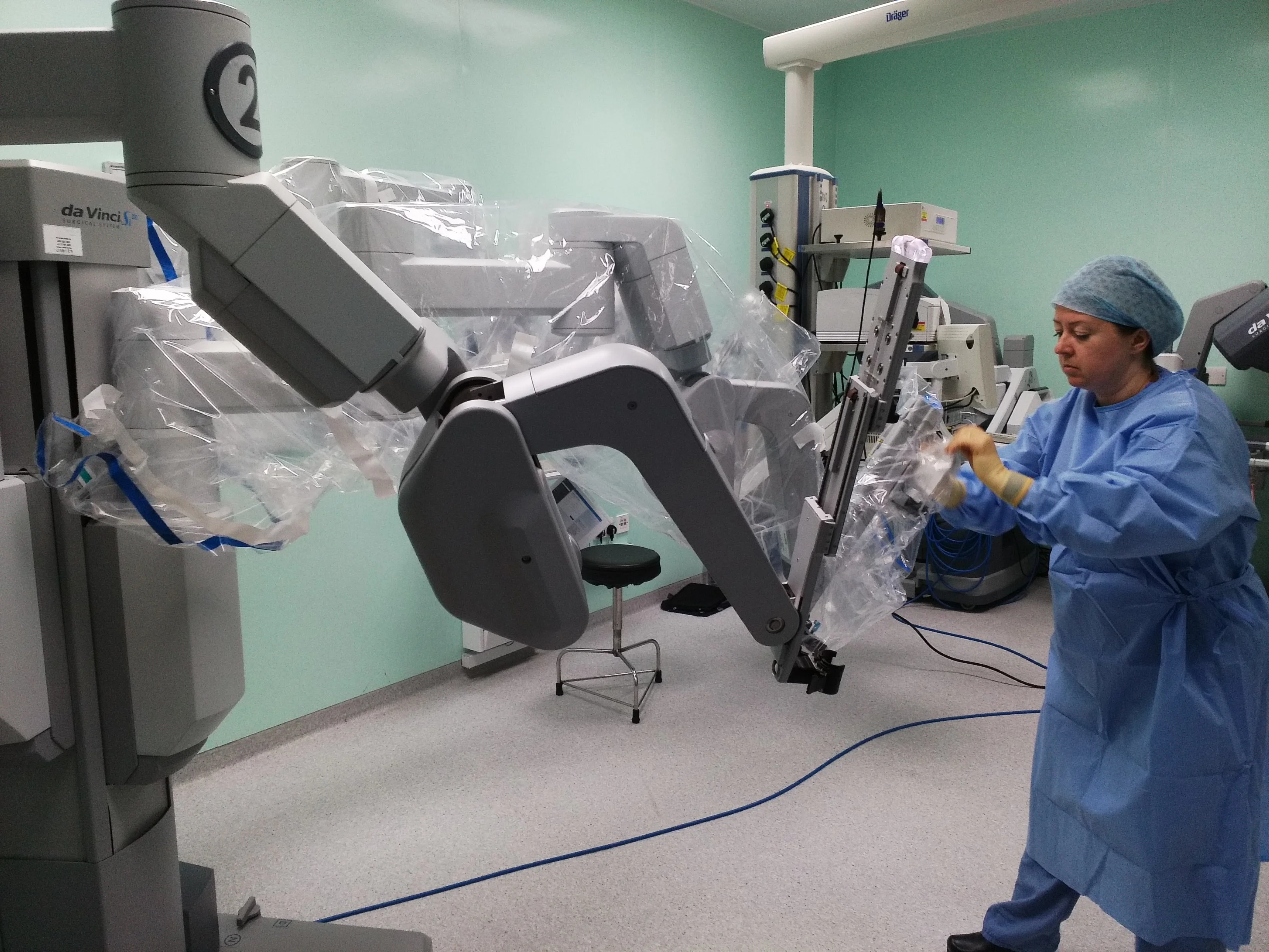 A surgical robot in an operating theatre