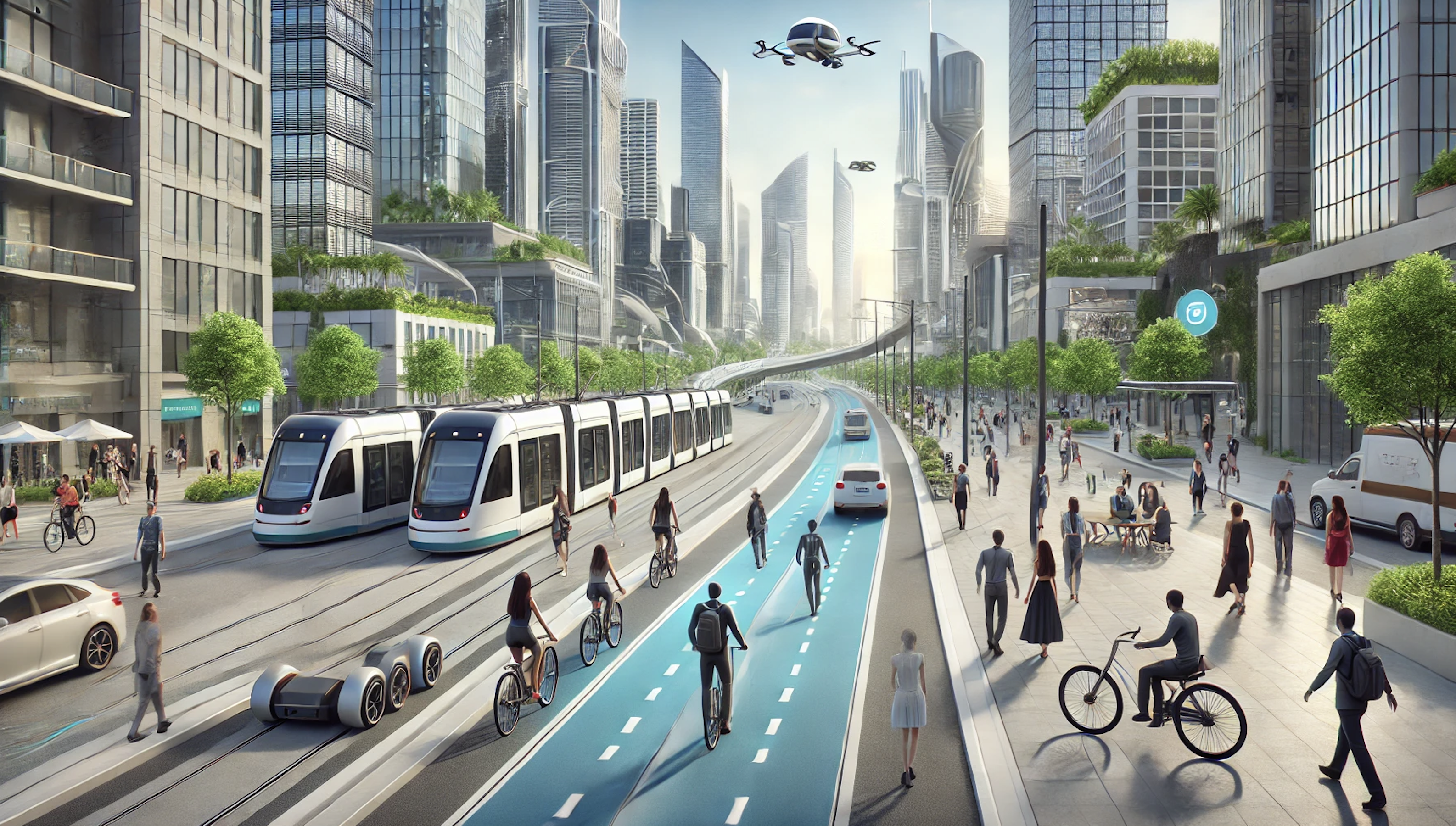 Futuristic city with modern transport systems Futuristic city with modern transport systems