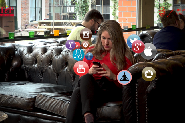 Anna surrounded by apps