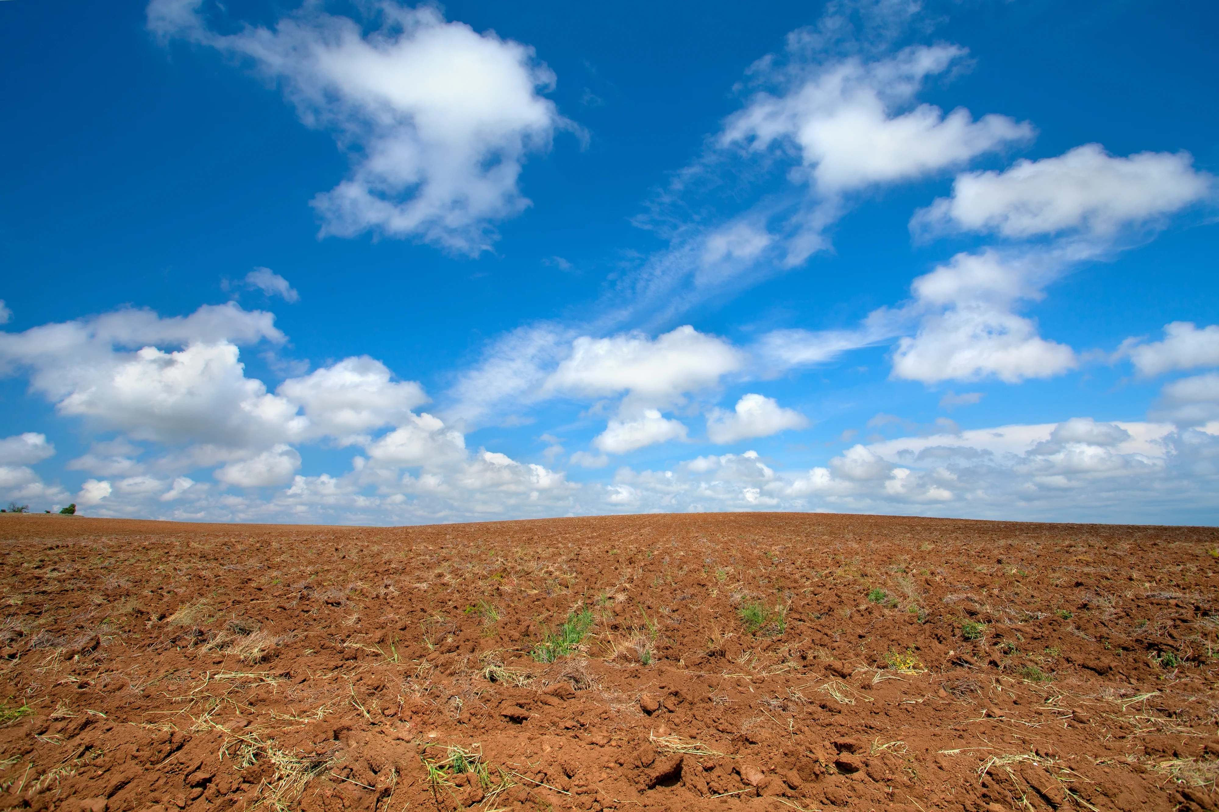 Plowed field with beautiful blue sky Plowed field with beautiful blue sky