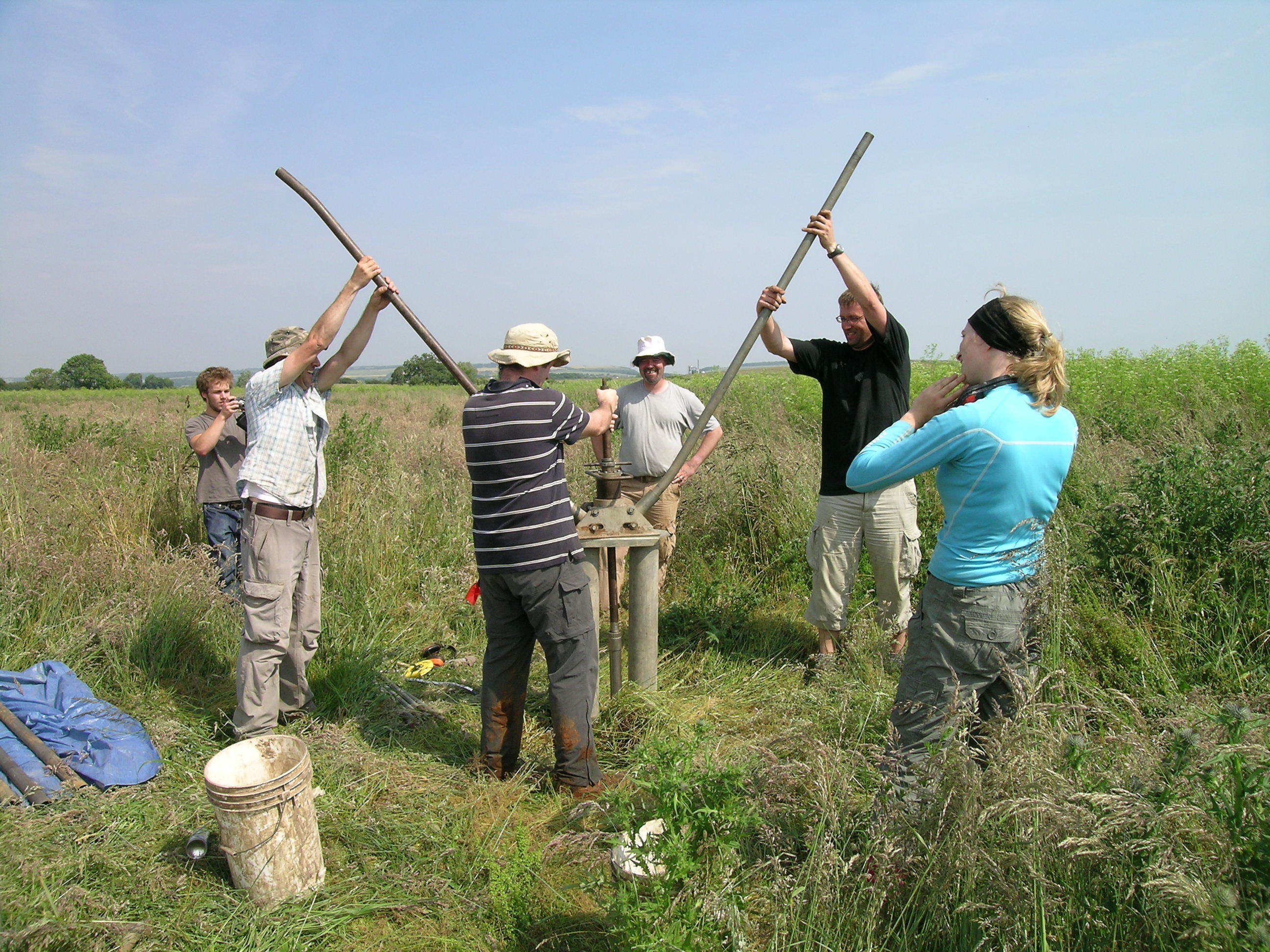 Climate team coring in the lake sediments at Star Carr using a large piston corer