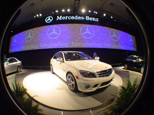 mercedes benz car on an exhibition platform