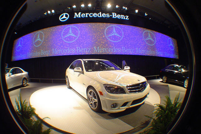 mercedes benz car on an exhibition platform