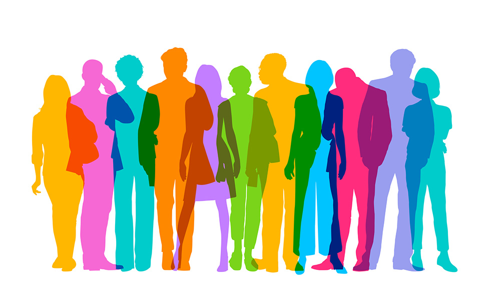 Have you thought about what makes your own team culturally diverse? Colourful overlapping silhouettes of Professional or Business people.