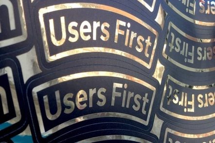 image of a sticker saying 'Users First'