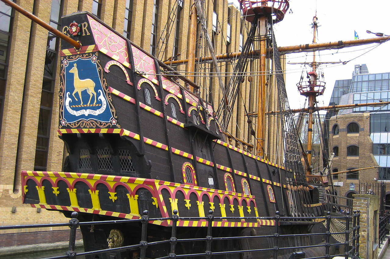 A replica of the Golden Hinde, a 16th century galleon.