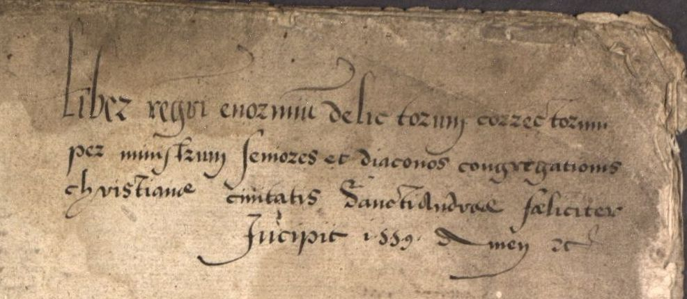 Old paper showing latin preamble in the minute book of St Andrews