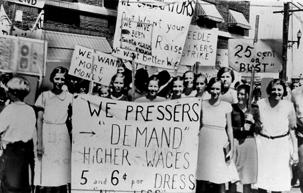 Women protesting for higher wages, US, 1930s