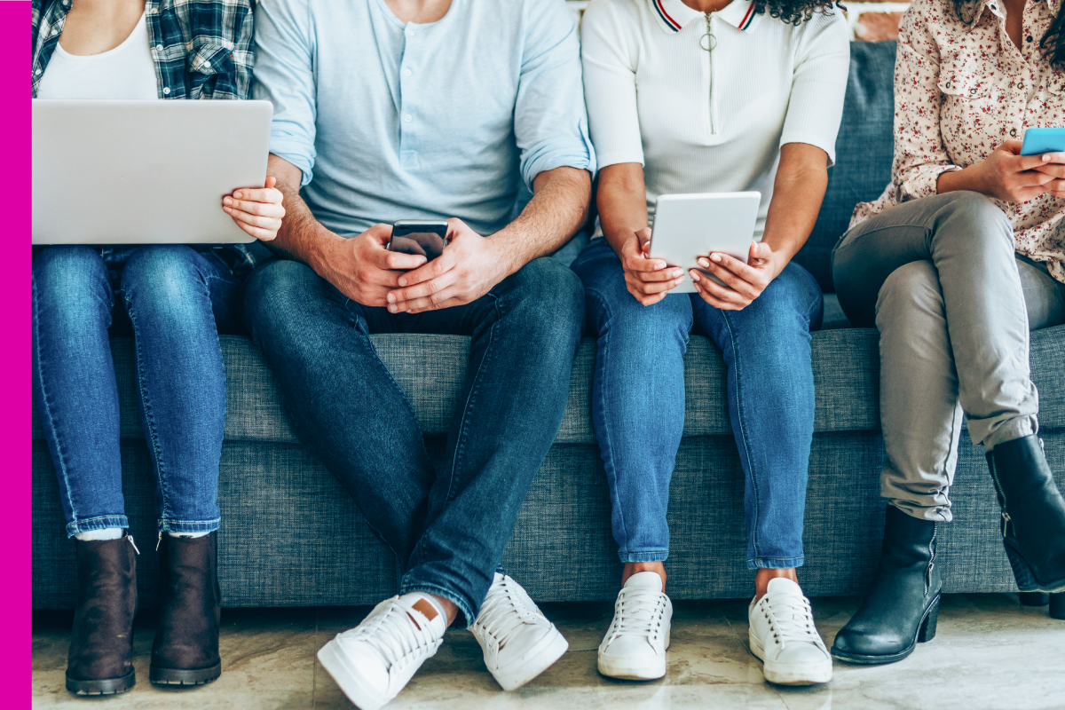 People using a variety of internet-connected devices.