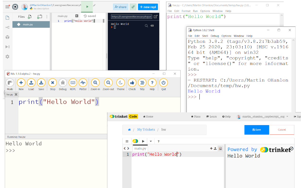 A collage of screenshots showing various examples of Python software