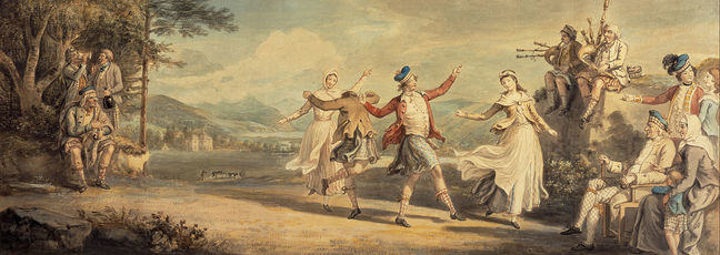 'A Highland Dance, painted in 1780 by Scottish Artist, David Allan. It shows HIghland society and culture at a time when the clans were disappearing as a form of social community   