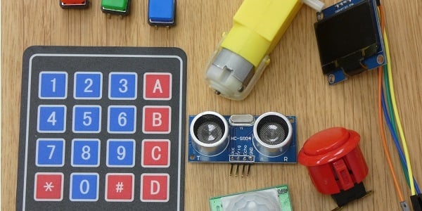 A selection of hardware: buttons and motors