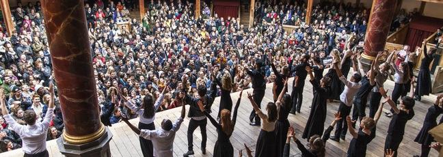 Actors on stage at Shakespeare's  Globe Theatre