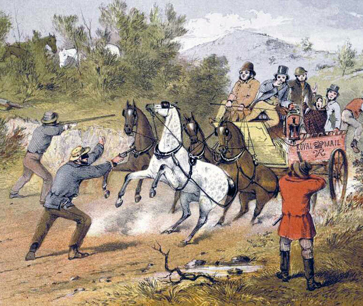 Bushrangers 'holding up' a stagecoach 