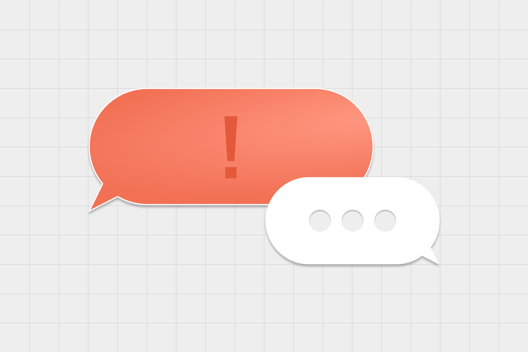 An illustration depicting two speech bubbles, one which has an exclamation point, the other which has 3 dots symbolising that someone is about to say something.