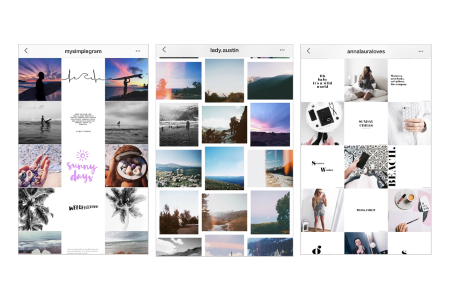 Three examples of instagram grid layouts