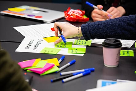 pieces of paper and post-it notes on a table