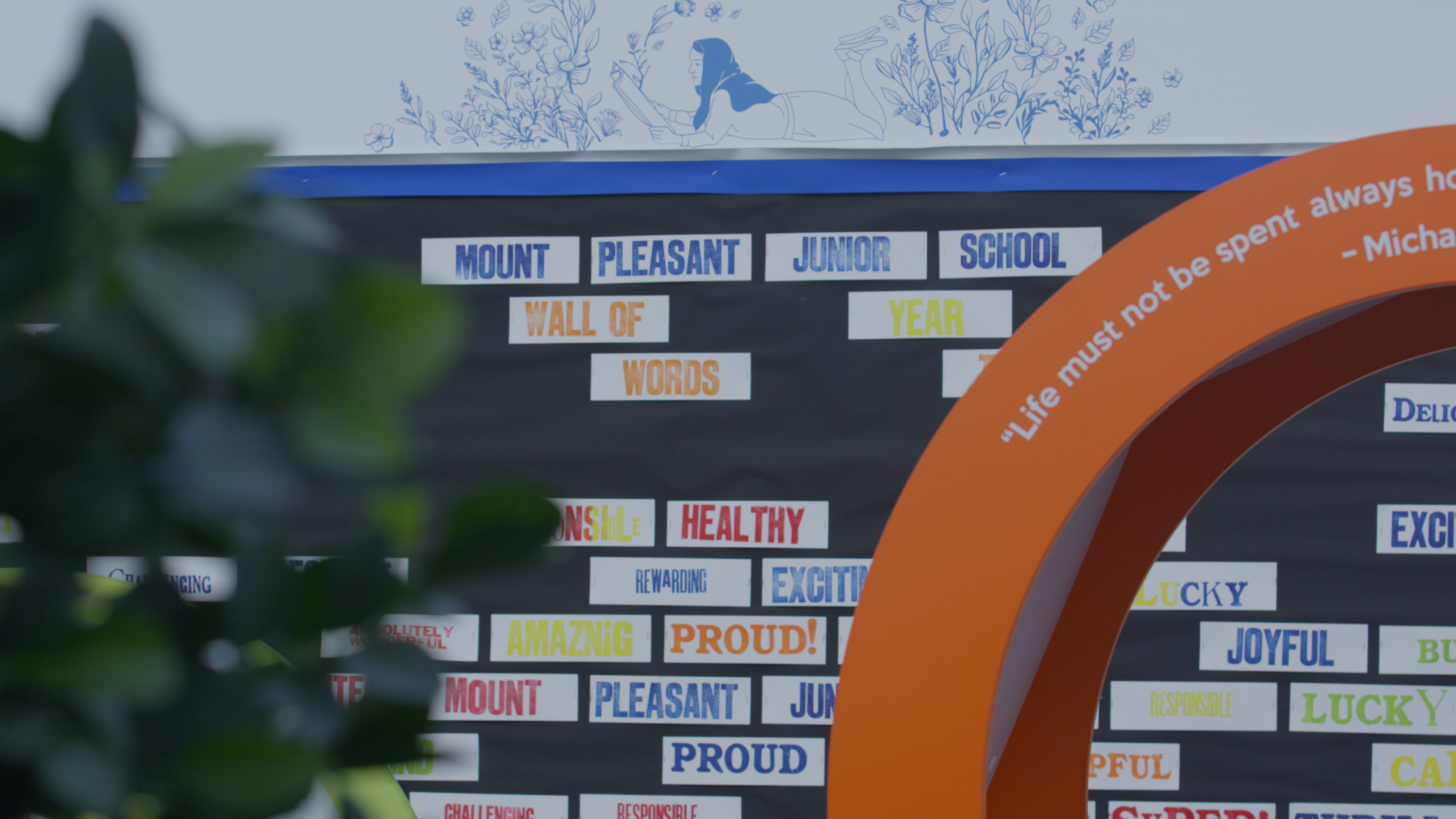 A range of words on a school poster display