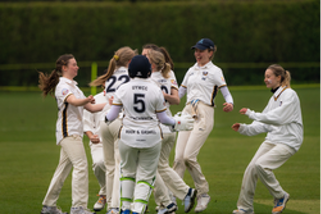 A group of young people playing cricket