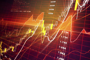 Chart showing stocks and shares rising and falling