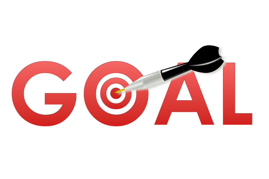 The word goals with a bullseye