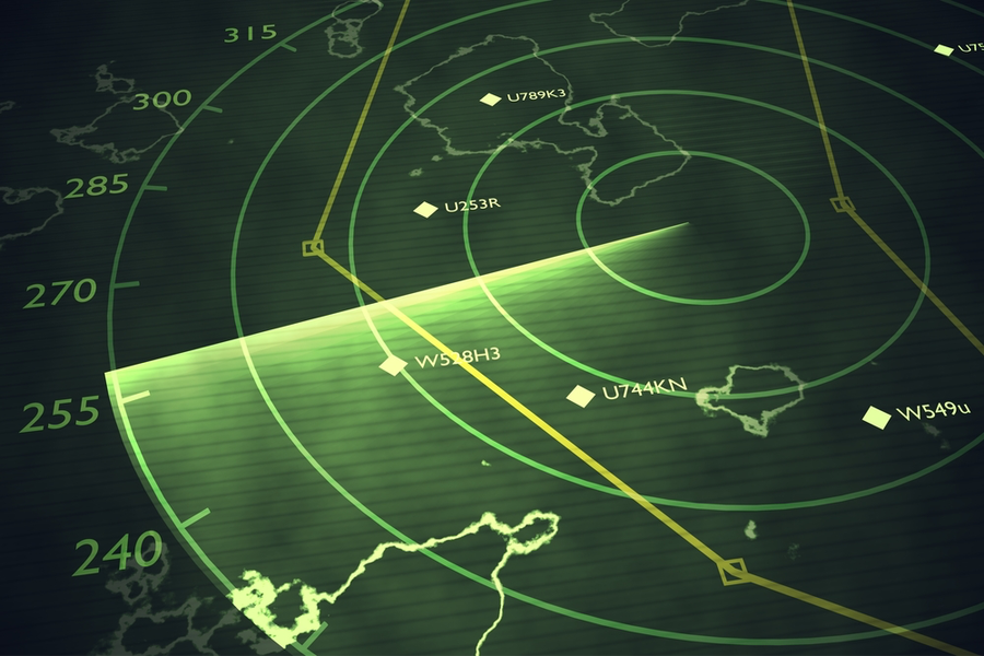 An air traffic control radar screen