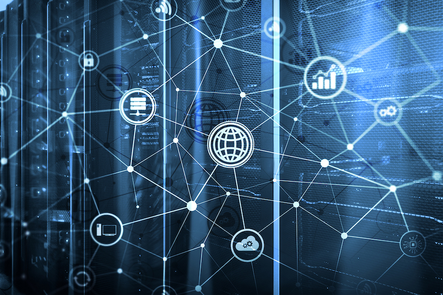 Image showing icons connected in cloud computing