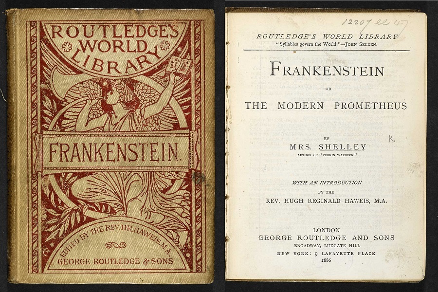 Image of the cover and title page of the 1886 edition of Frankenstein