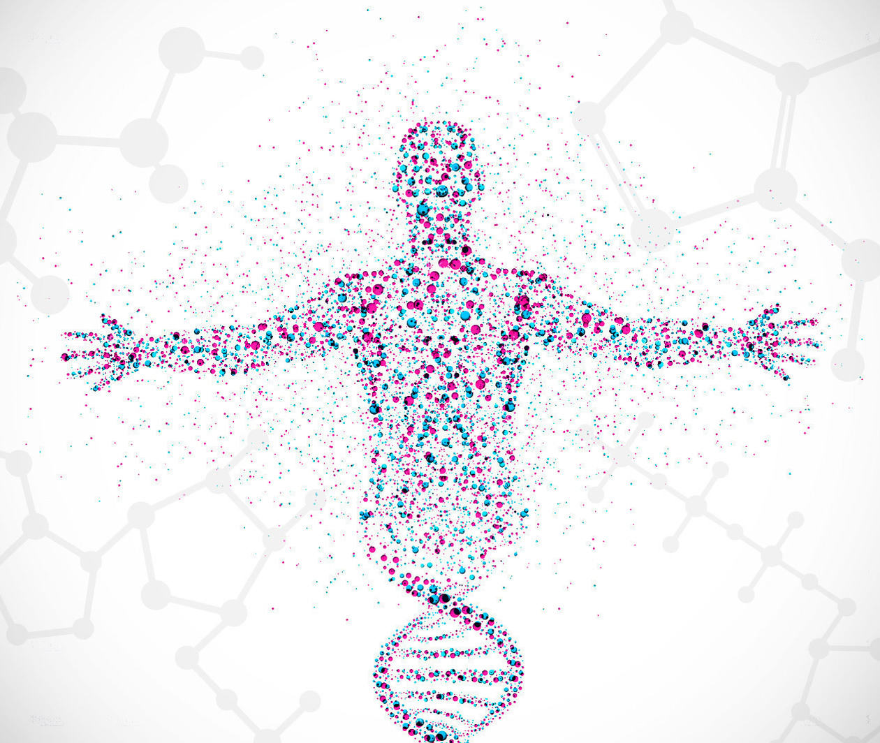 A pictorial representation of the effect of drugs, exercise and food on metabolism in man. The image suggests the combined effect of the genome, metabolites and the environment.