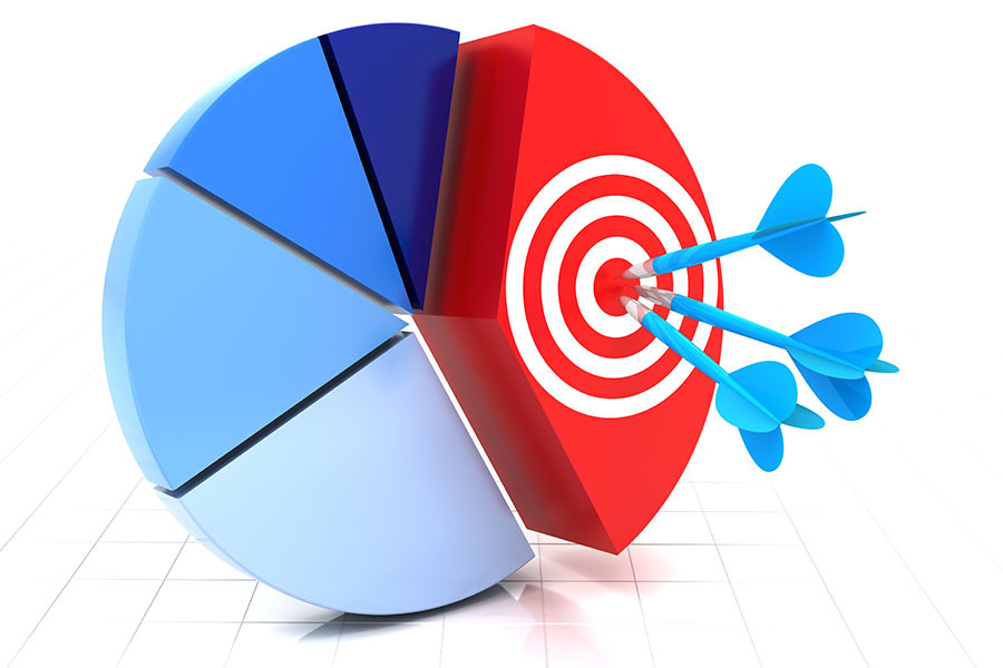 Pie part with dartboard with multiple arrows